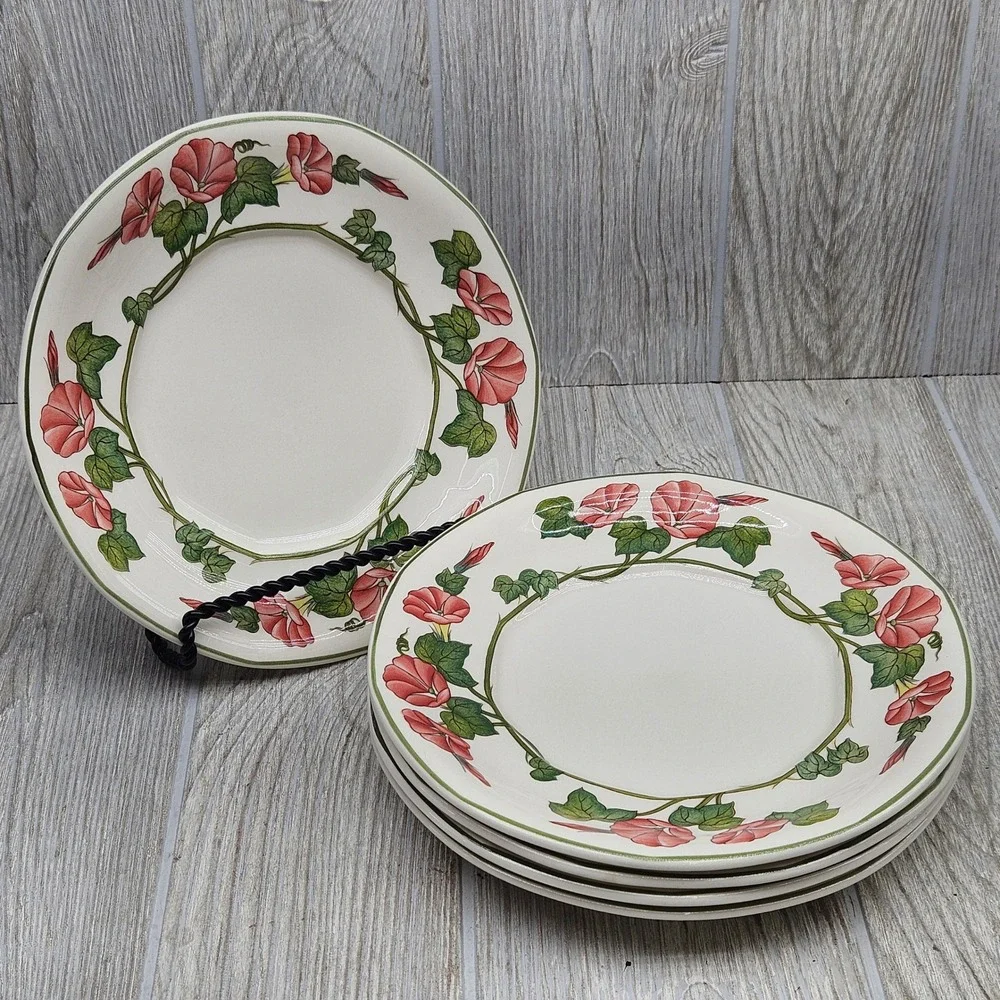 Villeroy & Boch Piccadilly Salad Plates Set of 5 Pink Morning Glory Floral 8.25